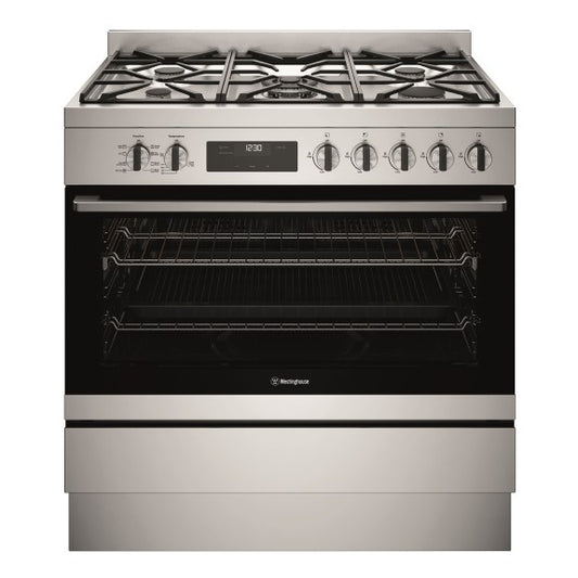 Westinghouse 90cm Dual Fuel Freestanding Oven with 5-Burner Gas Cooktop - Stainless Steel